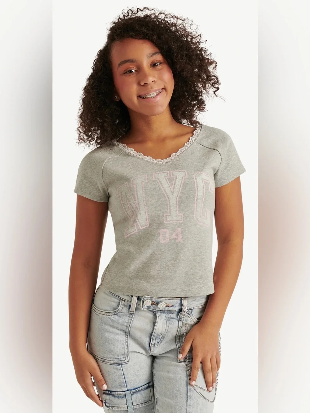 Justice Girl's Lace Trim Graphic Tee